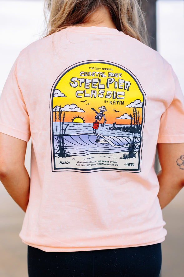 The Coastal Edge Steel Pier Classic 2023 Short Sleeve T-shirt Cherry Blossom Mineral Wash