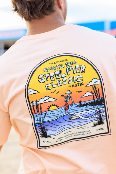 The Coastal Edge Steel Pier Classic 2023 Short Sleeve T-shirt Cherry Blossom Mineral Wash