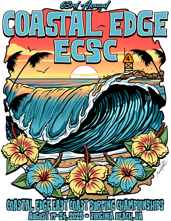 Coastal Edge East Coast Surfing Championship 2025 Poster Featuring Artist Aaron Fulcher
