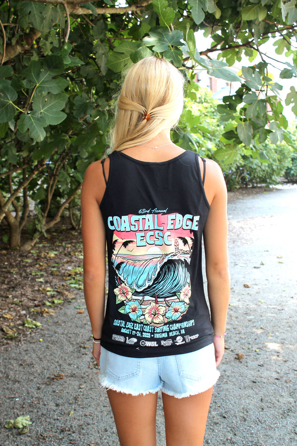 Coastal Edge East Coast Surfing Championship 2025 Women's Racerback Tank Featuring Artist Aaron Fulcher