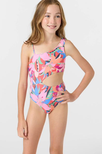 Girl's Cabana Floral Asymmetrical One-Piece