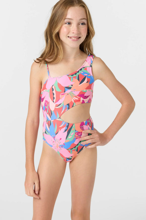 Girl's Cabana Floral Asymmetrical One-Piece