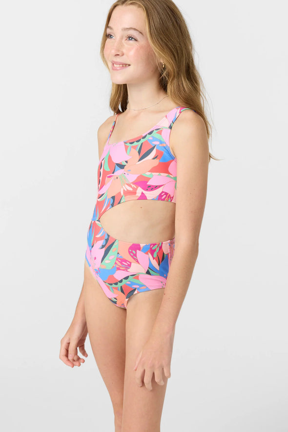 Girl's Cabana Floral Asymmetrical One-Piece