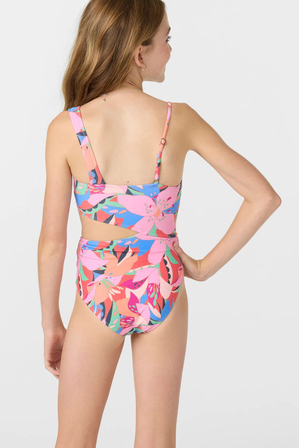 Girl's Cabana Floral Asymmetrical One-Piece