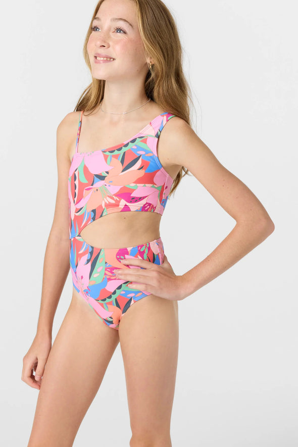 Girl's Cabana Floral Asymmetrical One-Piece