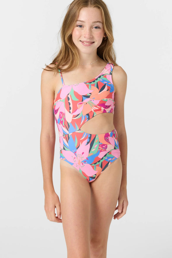 Girl's Cabana Floral Asymmetrical One-Piece