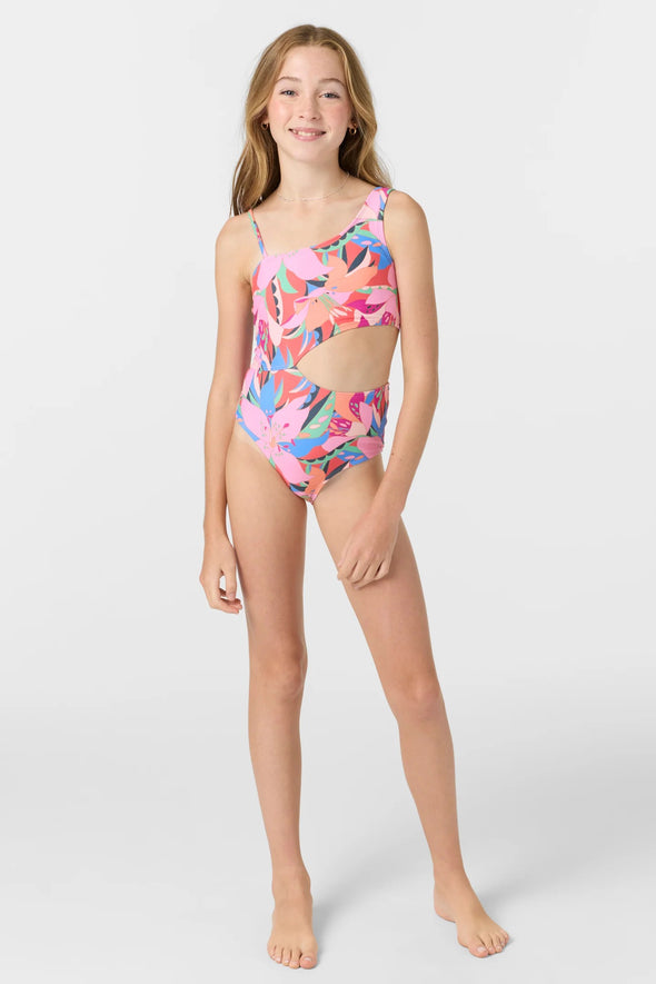 Girl's Cabana Floral Asymmetrical One-Piece