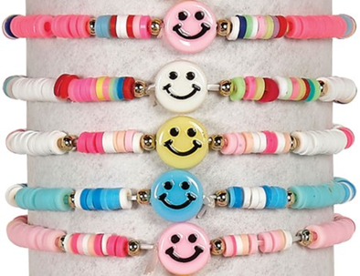 3MM Fimo Bead With Happy Face Stretch Bracelet