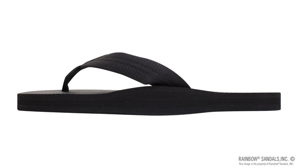 Classic Rubber Single Layer Women's Sandal Soft Top 3/4" EVA Rubber Filled Nylon Strap Black