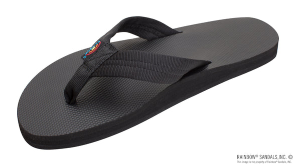 Classic Rubber Single Layer Women's Sandal Soft Top 3/4" EVA Rubber Filled Nylon Strap Black