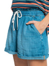 Women's Violet Light Elastic Waist Denim Shorts